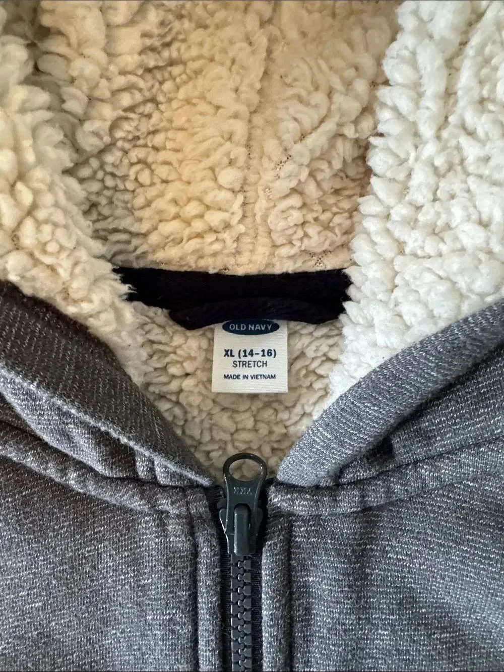 Old Navy Kids Gray Zip-Up Hoodie Sweatshirt Cream Sherpa Lining Size XL 14-16